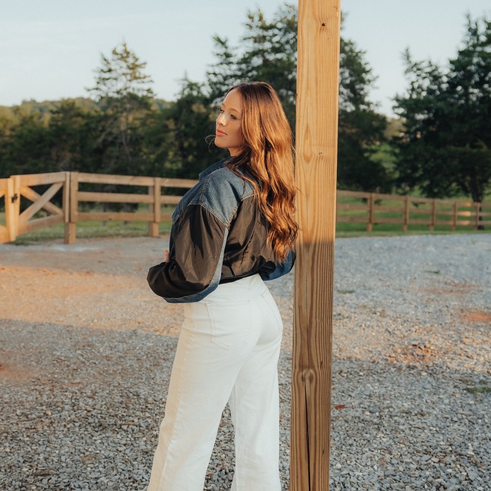 Contrast Drop Shoulder Denim Bomber Jacket